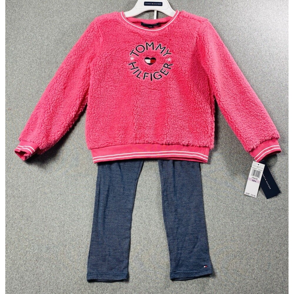 Tommy Hilfiger Little Girl's 2-Piece Faux Fur Sweatshirt & Pants Set SZ 6 NWT